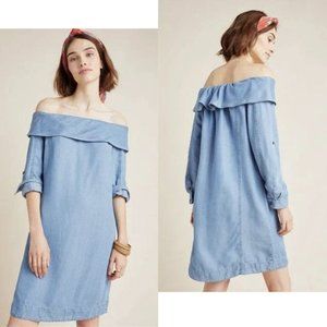 Anthropologie Pilcro and the Letterpress Blue Off The Shoulder dress